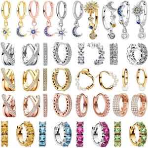 반짝이는 후프 귀걸이 925 스털링 실버 달 진주 하트 크리스탈 럭셔리 로맨틱 귀걸이 여성 웨딩 파티 주얼리 선물