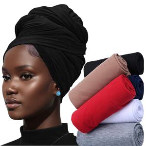 흑인 여성을위한 머리 랩 Turban Headwraps 신축성있는 아프리카 헤어 랩 저지 헤드 스카프 타이 머리띠