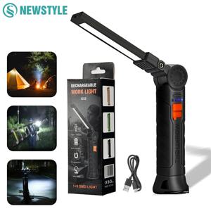 자석 및 후크가 있는 충전식 LED 손전등 작업등, 작업 현장 보안 야간 작업 야외 캠핑 비상용 방수