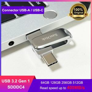 샌디스크 SDDDC4 울트라 듀얼 드라이브 럭스 USB 타입-C 플래시 드라이브 32GB 64GB 128GB 256GB 512GB 메탈 OTG USB3.2 Gen 1 U 디스크 (PC/Mac용)