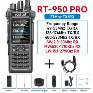 Radtel RT-950 PRO 단파 라디오 GPS APRS SW MW LW 스펙트럼 AM FM 햄 라디오 블루투스 앱 타입 C NOAA 무전기 RT-950PRO