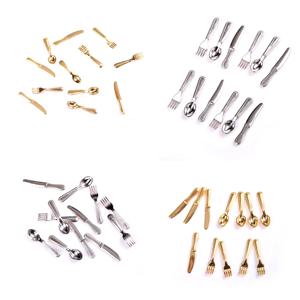 12pcs 1/12 소형 칼 포크 스푼 세트 식기기구 인형 집 액세서리 주방 어린이 장난감 및 가족 용품