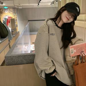 여성용 스트라이프 순면 긴팔 기본 셔츠 봄 신상 다용도 티셔츠 한국 버전 가을 겨울 패셔너블 이너웨어 탑