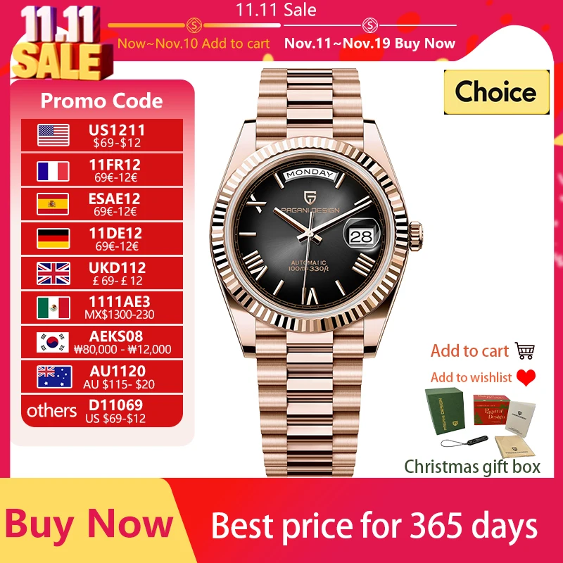 PAGANI DESIGN 2025 남성용 새로운 럭셔리 로즈 골드 DD40 자동 시계 NH36A 기계식 손목 시계 남성용 스테인레스 스틸 방수