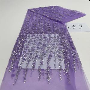 아프리카 스팽글 비즈 레이스 원단 고품질 자수 프랑스 나이지리아 레이스 원단 웨딩 재봉 재료 1.5 야드