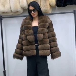 새로운 패션 여성용 털 코트 진짜 천연 여우털 재킷 세이블 색상 겨울 따뜻한 코트 통가죽 털 두꺼운 겉옷
