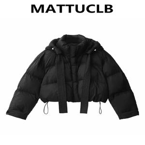 2025 가을 겨울 여성 Y2K 일본식 블랙 후드 패딩 재킷 스탠드 칼라 다운 재킷 한국 두꺼운 파카 아우터웨어 최신 유행