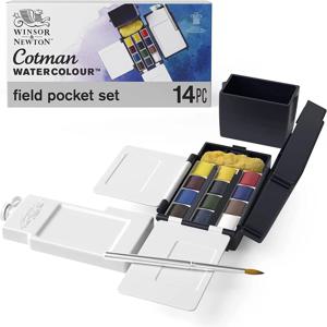 Winsor & Newton Cotman 아티스트 수채화 물감 필드 포켓 여행 세트 야외 수채화 그림을위한 12 색 하프 팬