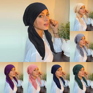 이중 레이어 레이스 여성 히잡 부드러운 탄성 주름 헤드 스카프 캡 통기성 헤어 캡 패셔너블 터번 보닛