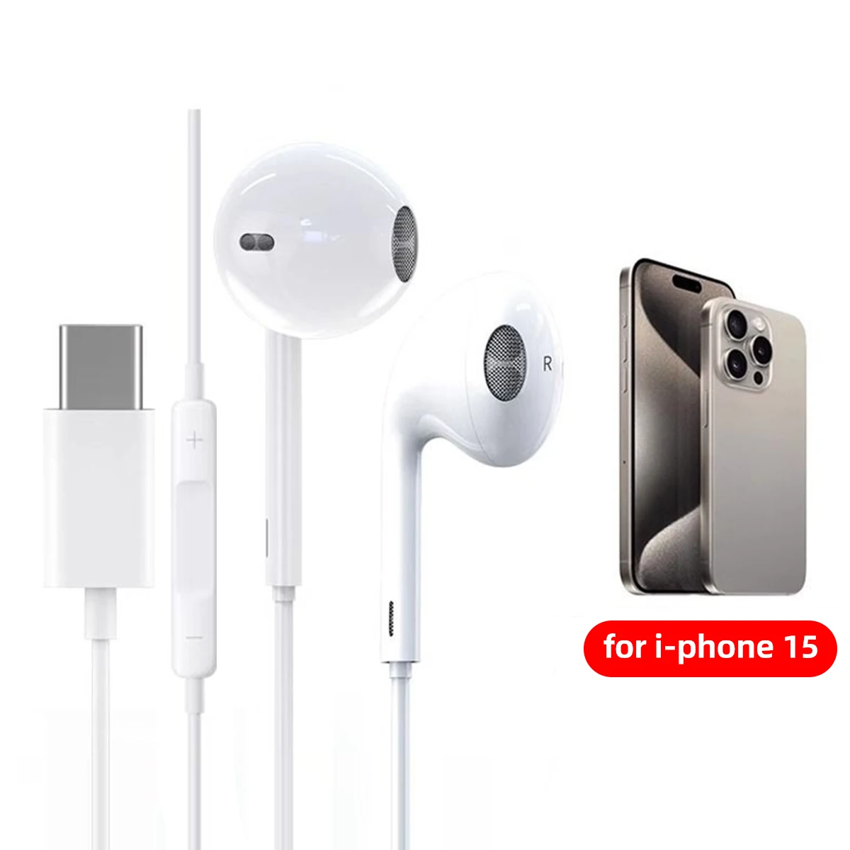 Apple iPhone 15 Pro Max 용 유선 이어폰 Sumsung Onepuls 용 마이크가있는 이어폰 Xiaomi Redmi Huawei USB C 음악 이어 버드