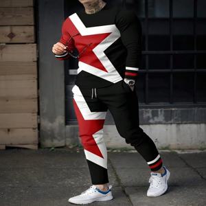 도시 거리 패션 트렌드 남성 긴 소매 라운드 넥 세트 2pcs 데일리 캐주얼 남성 라운드 넥 탑 야외 캐주얼 루즈 롱 스타일