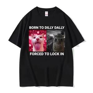 Born To Dilly Dally 재미 있은 고양이 Meme 여성 의류 반팔 라운드 넥 인쇄 풀오버 티셔츠를 잠그게 강제