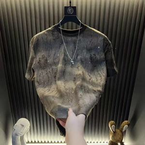 2025 핫 신상 여름 남성 반팔 트렌디 럭셔리 디스트레스드 라운드넥 반소매 티셔츠