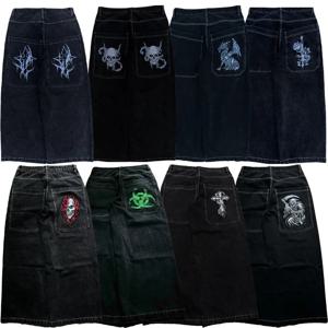 Y2K 블랙 와이드 진 하라주쿠 빈티지 2000년대 고딕 프린트 그래픽 고품질 청바지 배기 남녀 힙합 패션 스트릿웨어