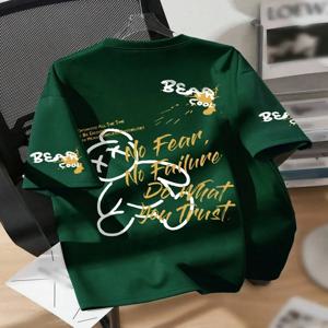 여름 남성용 라운드 넥 통기성 티셔츠, 만화 곰 프린트 패턴, 친구에게 매일 및 주말 선물로 적합