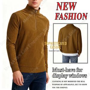 남성용 코듀로이 긴팔 풀오버, 데일리 캐주얼/쇼핑/라이트 비즈니스 봄가을 필수템 하프 집업 풀오버
