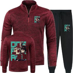 미도리야 이즈쿠 마이 히어로 아카데미아 원 포 올 남성 후드티 바지 투피스 세트 스웨트셔츠 하프 지퍼 소프트 플리스 터틀넥