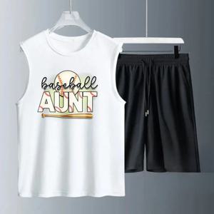 남성용 조끼 정장 여름 민소매 프린트 야구 아줌마 탱크탑 + 반바지 의류 세트 스포츠 정장 빠른 건조 y2k 트랙슈트