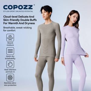 코포즈 여성 남성 무봉제 스키 보온 내의 세트 고탄력 크루넥 빠른 건조 습기 흡수 스포츠 베이스레이어 롱존