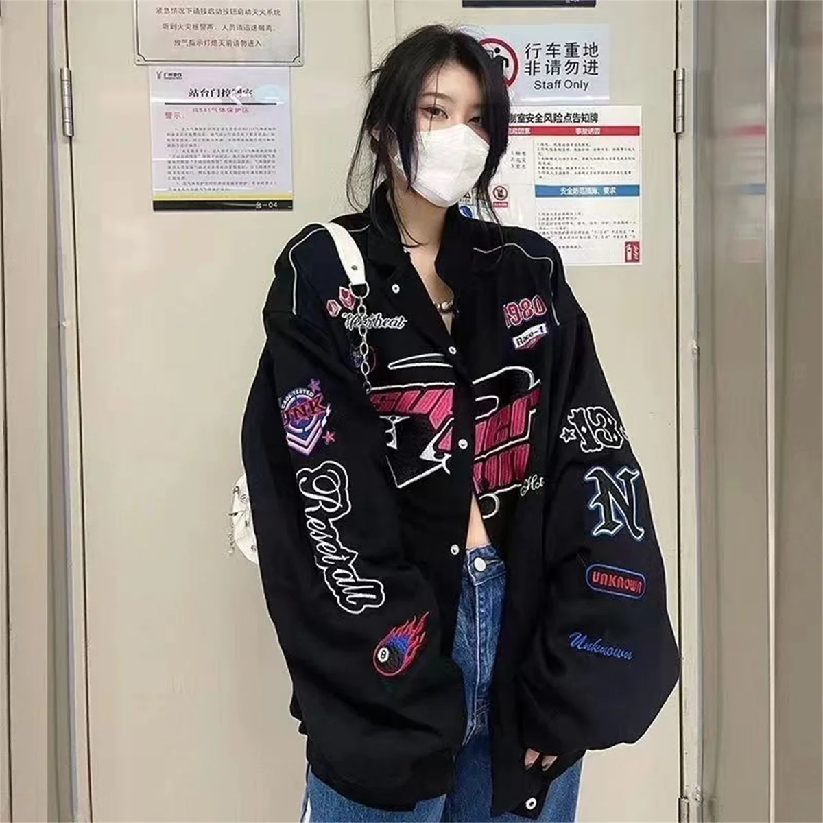 고딕 일본 힙합 까마귀 스웨터 특대 여성 봄 가을 하라주쿠 펑크 후드 탑 멋진 야구 유니폼 소녀