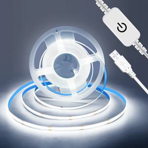 COB 스트립 LED 조명, 밝기 조절 가능 터치 센서, RA90 고밀도 유연한 리본 테이프, 가정용 DIY TV 미러 백라이트, 5V, 320LED/M