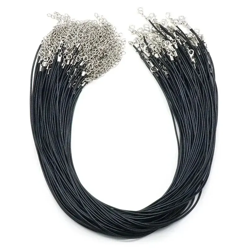 50Pcs Gewelry 액세서리 DIY 목걸이 로프, 랍스터 버클 가죽 로프, 한국어 왁스 스레드 목걸이 로프, 블랙 가죽 로프