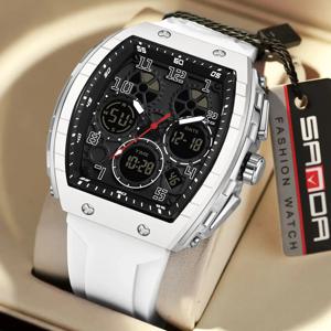 SANDA Tonneau 다이얼 디지털 시계 남성용 군대 스포츠 손목 시계 남자 실리콘 다기능 방수 남성 LED 시계