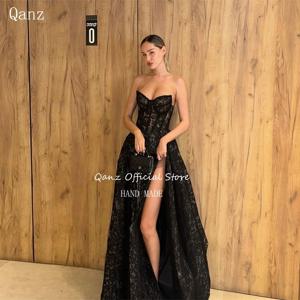 Qanz 블랙 레이스 Vestidos De Fiesta Elegantes 높은 슬릿 연인 오픈 백 파티 파티 드레스 공식 드레스 여성 맞춤형