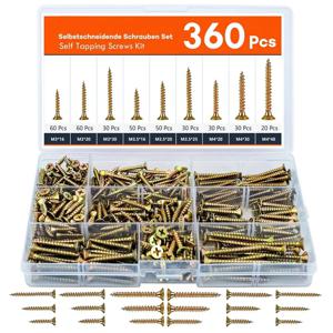 360PCS 셀프 태핑 나사 세트 - DIY 목공 및 수리 프로젝트용 M3/M3.5/M4 카운터싱크 헤드 나사