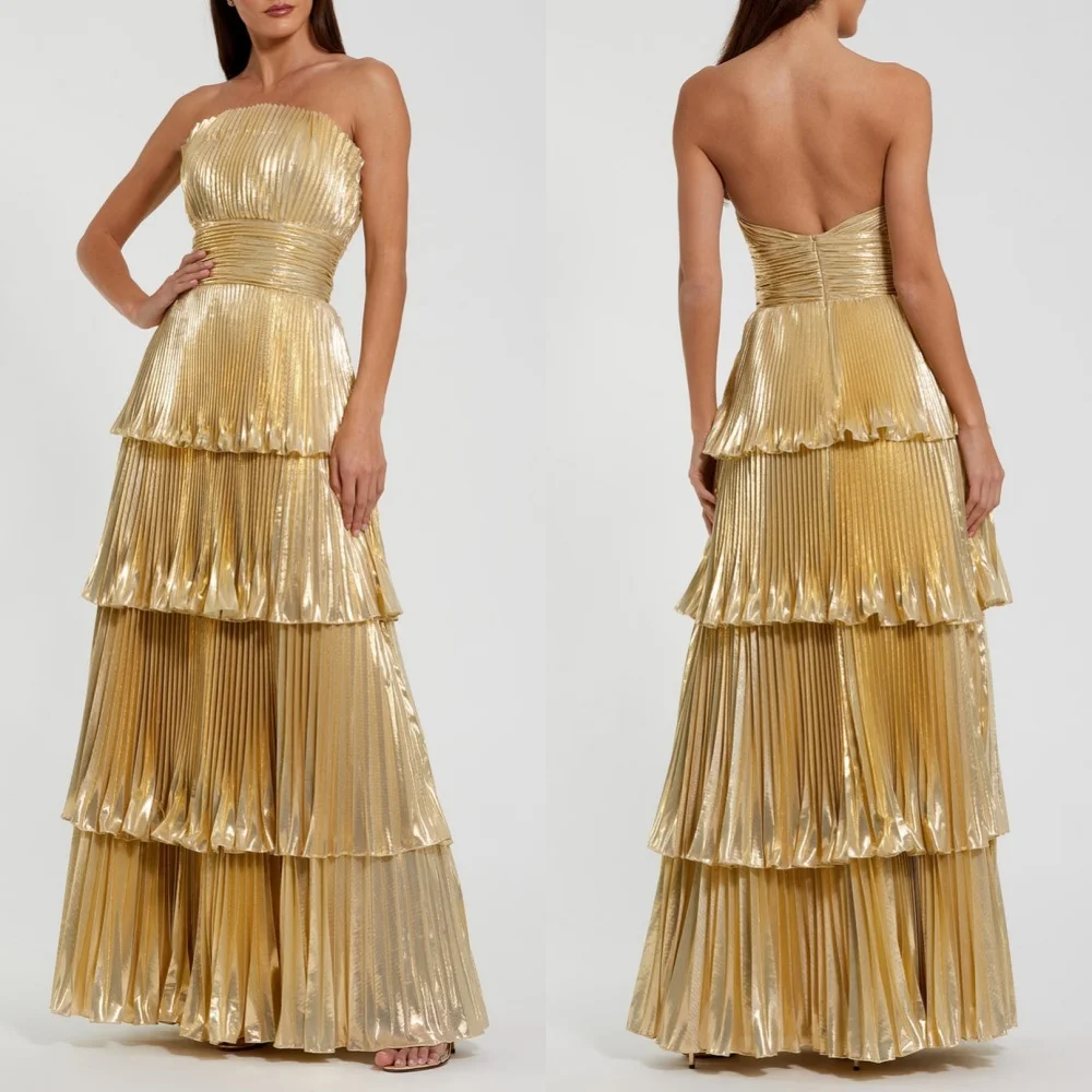맞춤형 패션 사이즈 사용 가능 Pleat Tiered Draped A 라인 Strapless Long Dresses 맞춤형 행사 드레스 우아하고 절묘한