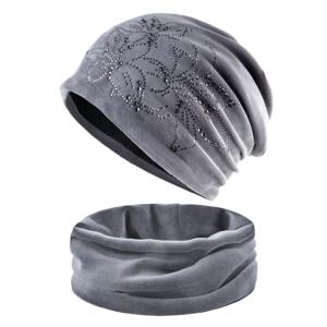 여성용 겨울 이중 플란넬 니트 비니 & 스카프 세트 다이아몬드 수선화 패턴 모자 따뜻한 방풍 방한 보닛