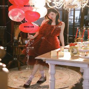 새로운 파티 레드 웨딩 드레스 의상 사진 촬영 요정 스타일 예술적 사진 의류 동화 공주 복장 여름 2023