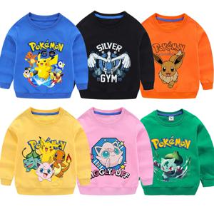 피카추 스웨트셔츠 포켓몬 레쿠자 패션 스트리트웨어 티셔츠 코튼 보이 풀오버 트렌드 애니메이션 탑 캐주얼 의류 어린이 선물