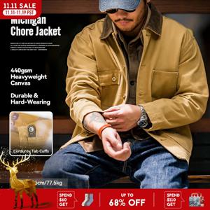 Maden 빈티지 헤비급 미시간 Chore Jackets 남성용 봄 느슨한 옷깃 칼라 아웃웨어 용 멀티 포켓 캔버스 사냥 코트