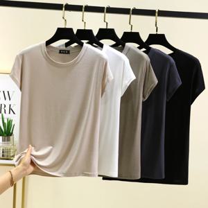 플러스 사이즈 L ~ 6XL 모달 오 넥 티셔츠 반팔 솔리드 컬러 슬림 피트 티셔츠 여름 여성 티셔츠 모두 일치