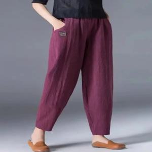 봄 여름 캐주얼 코튼 린넨 팬츠 루즈핏 얇은 스타일 여성 중년 하이웨이스트 나인 포인트 트렌디 할란 맘 팬츠