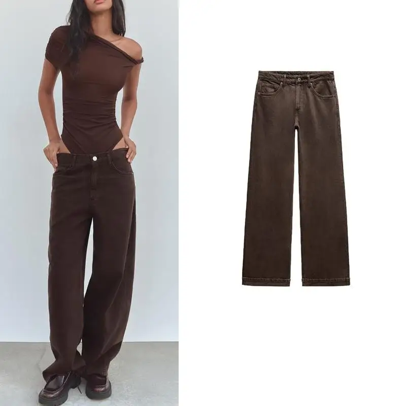 가을 겨울 신상 여성용 하이웨이스트 루즈 캐주얼 데님 롱 팬츠 다용도 출퇴근 스타일 8-24세 일반 두께