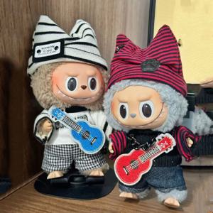 라부부 패션 뮤직 스타 의상 15-17cm 봉제인형 힙합 스타일 세트 티셔츠 바지 모자 기타-4종/팩 팬 선물