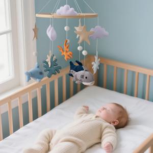아기 침대 모빌 나무 바람소리 침대 벨, 소녀와 소년을 위한 음악이 있는 동물 모양 침대 모빌, 아기 침대 장식용 모빌