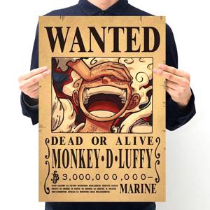 원피스 Luffy Gear 5 Nika Billion Bounty Wanted 포스터 4 황제 애니메이션 액션 피규어 빈티지 벽 장식 포스터 완구