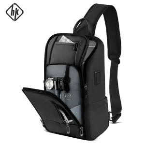 HcanKcan 패션 남자 Crossbody 가방 다기능 USB 어깨 가방 방수 메신저 팩 트렌드 스포츠 여행 슬링 가슴 가방