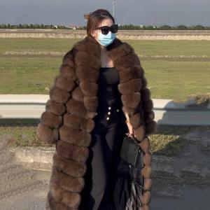 핫 패션 여성용 겨울 모피 코트 천연 핀란드 여우털 재킷 세이블 색상 엑스트라 롱 전체 모피 따뜻한 외투 의류