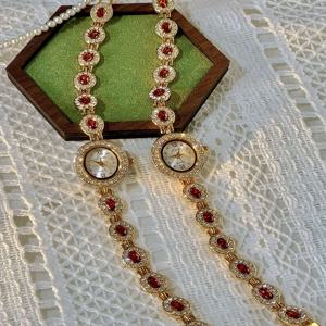 새로운 하이 엔드 다채로운 전기석 보석 라인 석 상감 접근 가능한 럭셔리 복고풍 우아한 패션 여성용 시계 타원형 다이얼 여성용 시계 30m 방수 여성용 시계 1 개 일상 착용 및 파티 휴가 나들이 및 기타 행사 장식 손목에 적합