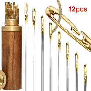 12pcs 블라인드 바늘 노인 바늘 측면 구멍 손 가정용 스테인레스 스틸 바느질 불필요한 스레딩 의류 봉제 DIY