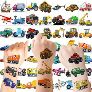 50 PCS 대량 건설 소년을위한 임시 문신 소녀 얼굴 팔 3D 굴삭기 불도저 트럭 레이싱 자동차 가짜 문신 스티커