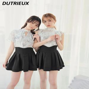 일본 로리타 블랙 스커트 여성 2025 봄 가을 새로운 라디안 허리 라인 슬림 짧은 플리츠 스커트 여성 미니 스커트 퀼로트