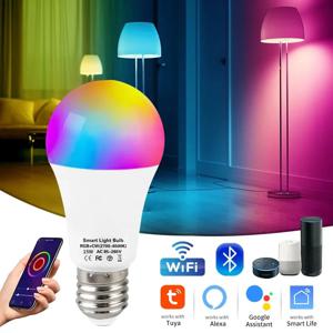 투야 블루투스 와이파이 스마트 전구, E27 LED 램프, RGB 스마트 전구, 15W 스마트 라이프 앱, 알렉사 앨리스 구글 홈 음성 제어