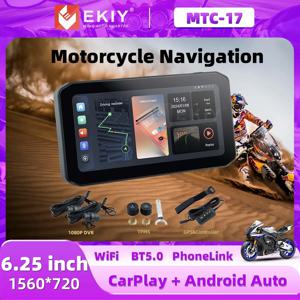 EKIY 6.25인치 무선 CarPlay 모토 안드로이드 오토 휴대용 디지털 오토바이 대시보드 GPS 네비게이션 디스플레이 화면 TPMS 모니터