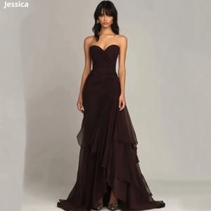 제시카 핸드 플리츠 컬링 엣지 이브닝 드레스 브라운 댄스 파티 드레스 정장 섹시한 오프 숄더 베스 티드 드 피에스타 맞춤형