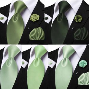 세이지 그린 포켓 스퀘어 꽃 브로치 커프스 단추에 대한 남성용 솔리드 컬러 넥타이 세트 매일 착용 웨딩 신랑 칼라 액세서리 선물